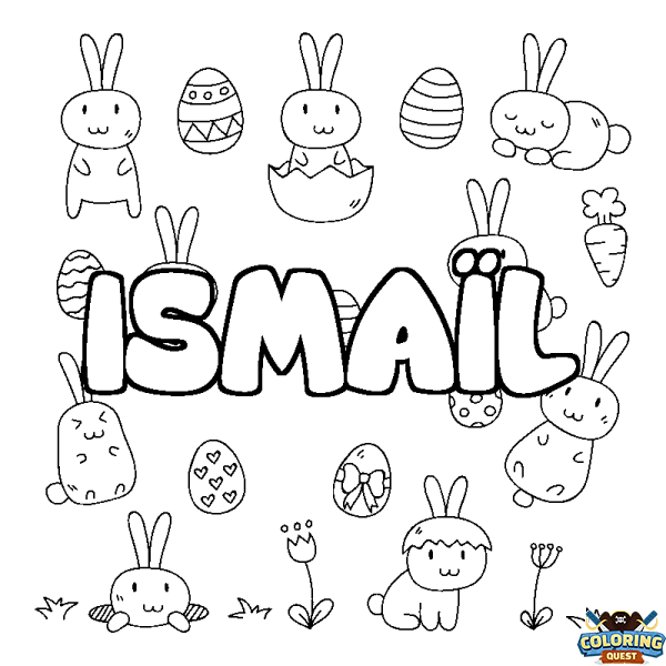 Coloring page first name ISMA&Iuml;L - Easter background