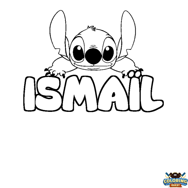 Coloring page first name ISMA&Iuml;L - Stitch background