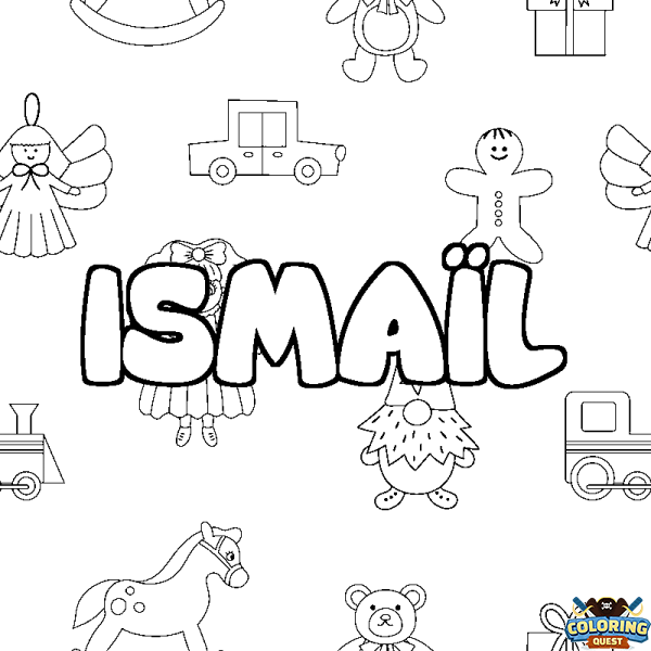 Coloring page first name ISMA&Iuml;L - Toys background