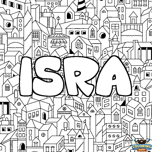 Coloring page first name ISRA - City background