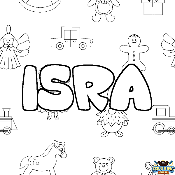Coloring page first name ISRA - Toys background