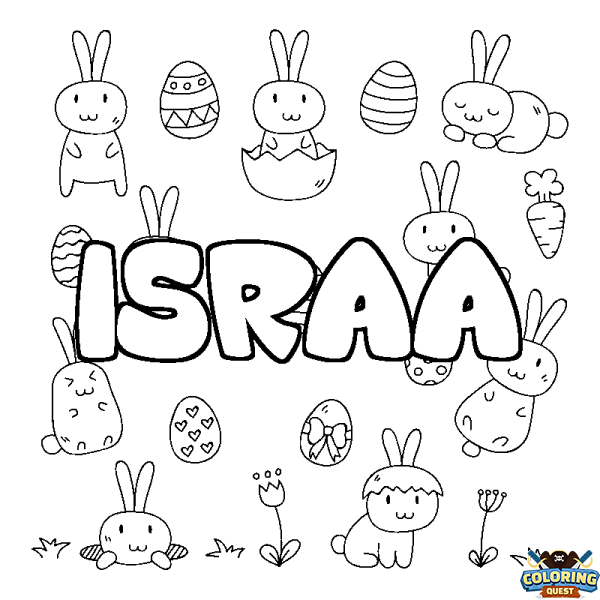 Coloring page first name ISRAA - Easter background
