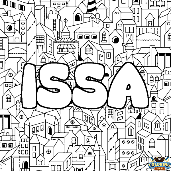 Coloring page first name ISSA - City background