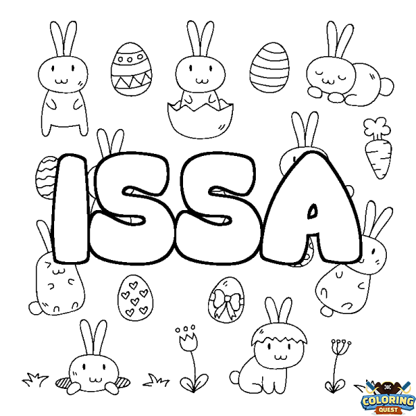 Coloring page first name ISSA - Easter background