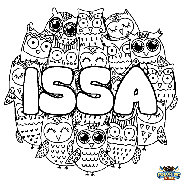 Coloring page first name ISSA - Owls background