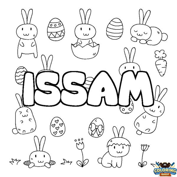 Coloring page first name ISSAM - Easter background