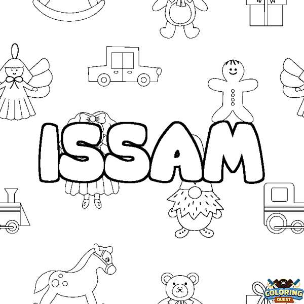 Coloring page first name ISSAM - Toys background