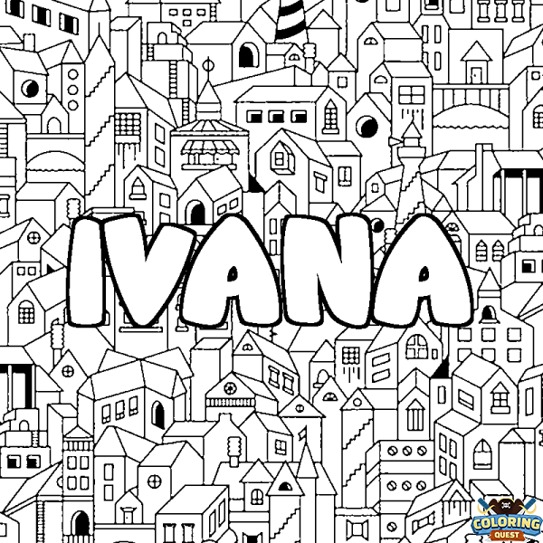 Coloring page first name IVANA - City background