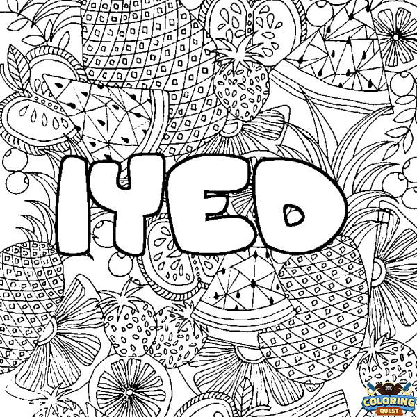 Coloring page first name IYED - Fruits mandala background