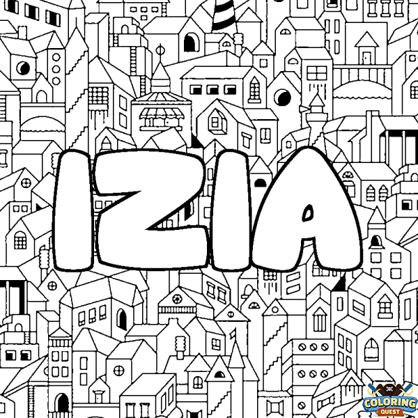 Coloring page first name IZIA - City background