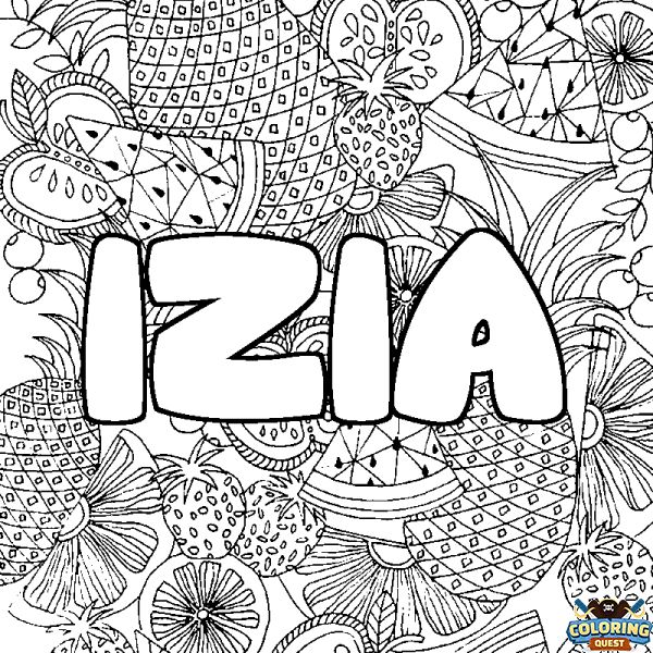 Coloring page first name IZIA - Fruits mandala background