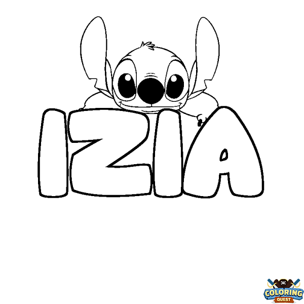Coloring page first name IZIA - Stitch background