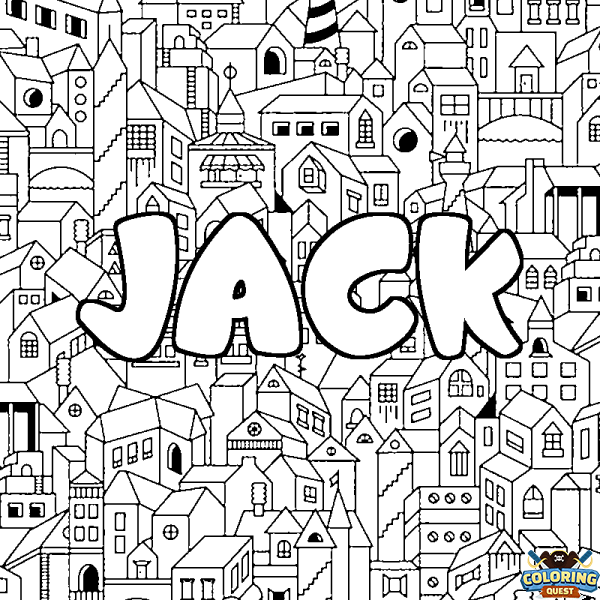 Coloring page first name JACK - City background