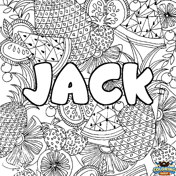 Coloring page first name JACK - Fruits mandala background