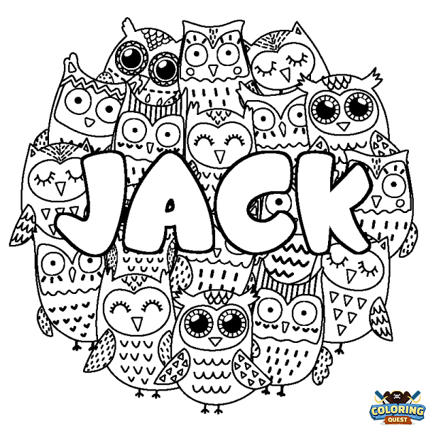 Coloring page first name JACK - Owls background