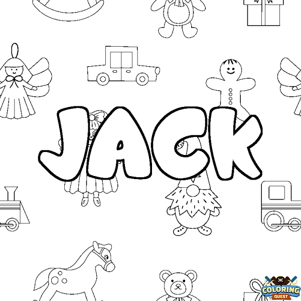 Coloring page first name JACK - Toys background