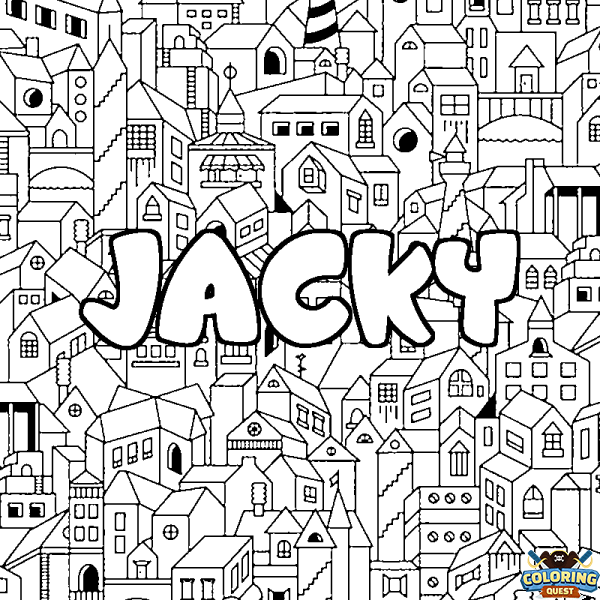 Coloring page first name JACKY - City background