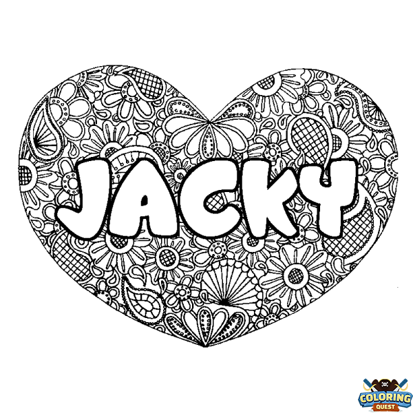 Coloring page first name JACKY - Heart mandala background