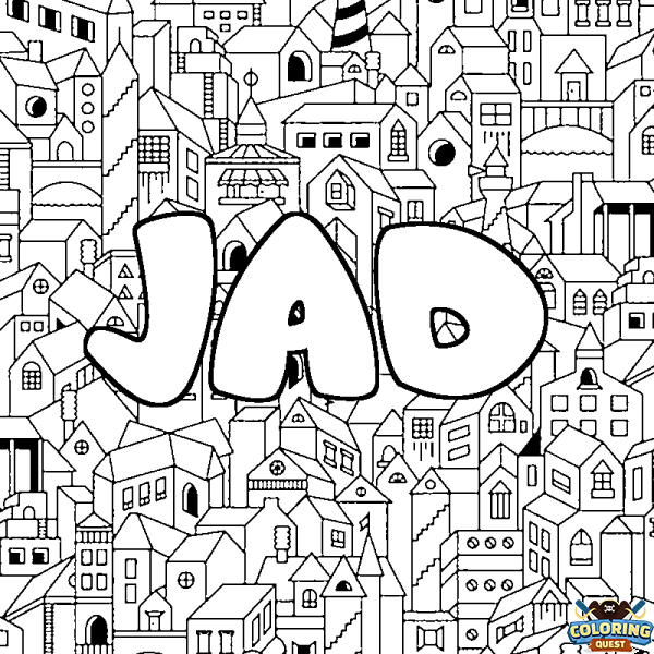 Coloring page first name JAD - City background