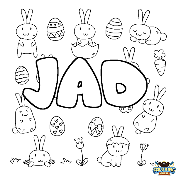 Coloring page first name JAD - Easter background