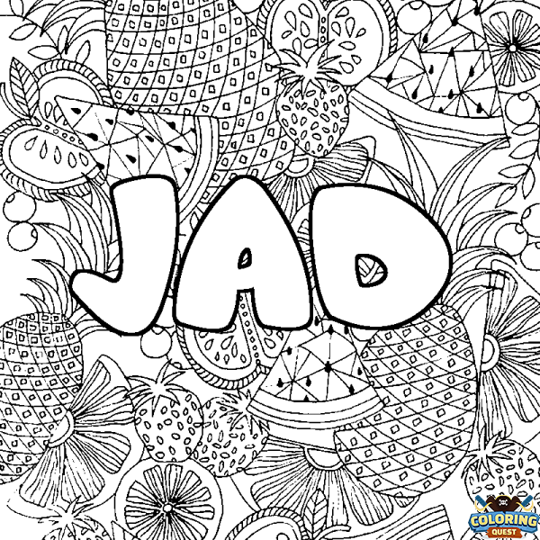 Coloring page first name JAD - Fruits mandala background