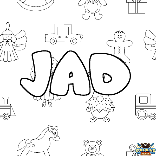 Coloring page first name JAD - Toys background