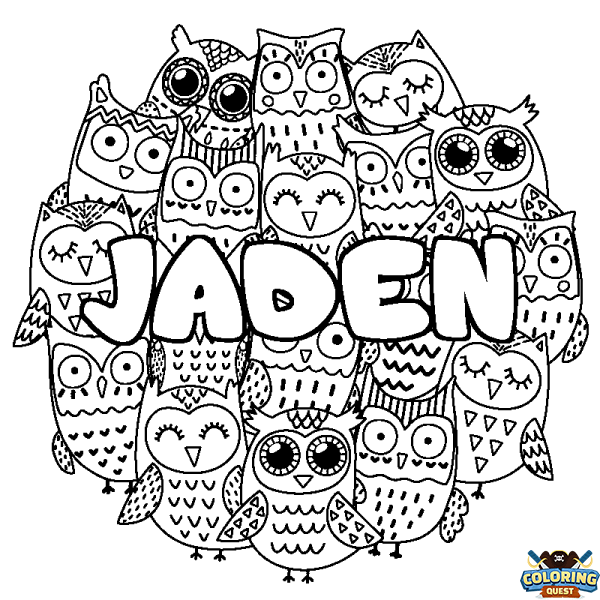 Coloring page first name JADEN - Owls background