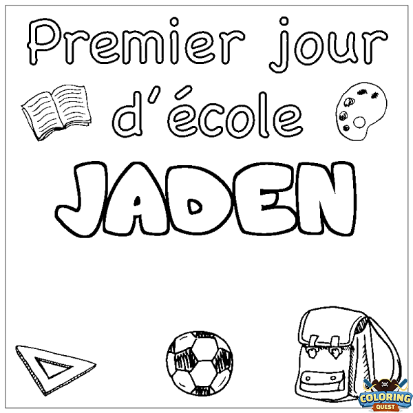 Coloring page first name JADEN - School First day background