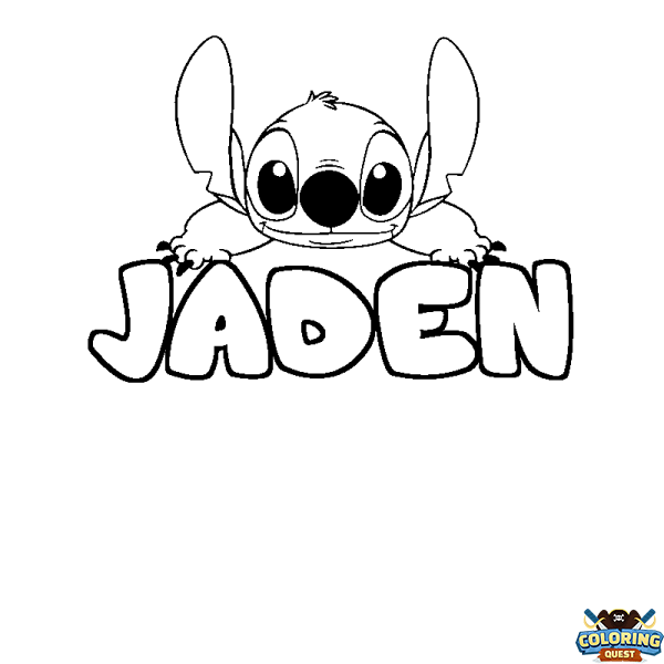 Coloring page first name JADEN - Stitch background