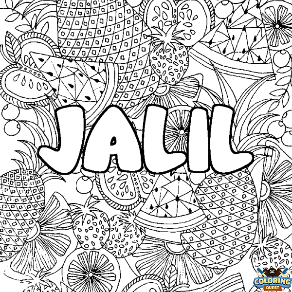 Coloring page first name JALIL - Fruits mandala background