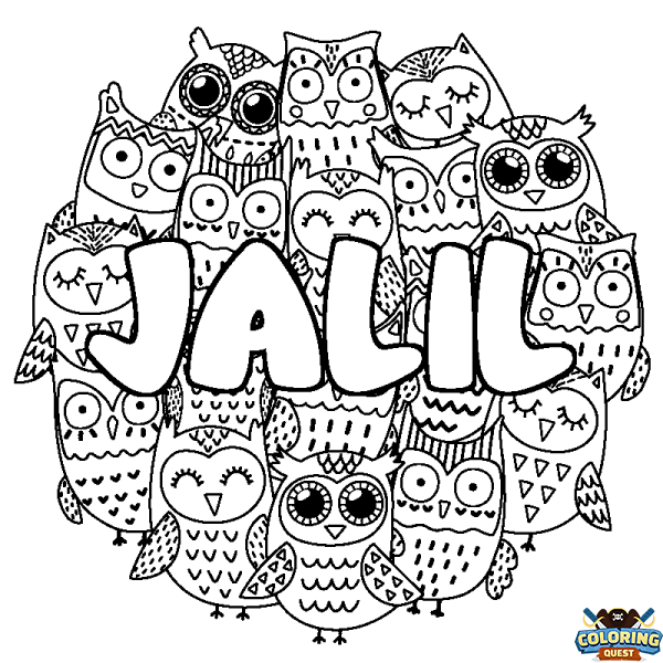 Coloring page first name JALIL - Owls background