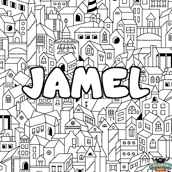 Coloring page first name JAMEL - City background