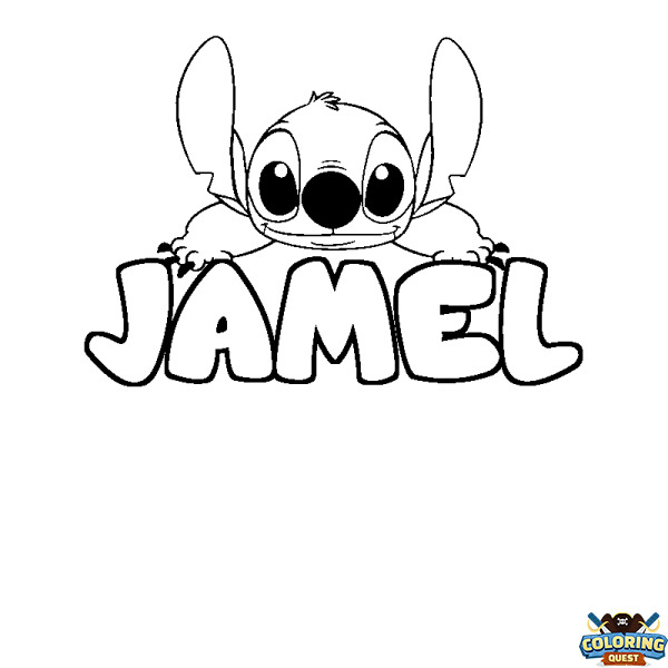 Coloring page first name JAMEL - Stitch background