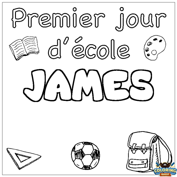 Coloring page first name JAMES - School First day background