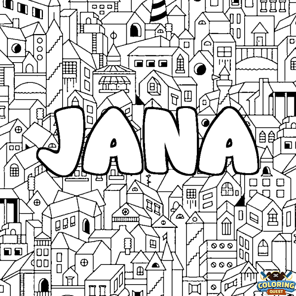 Coloring page first name JANA - City background