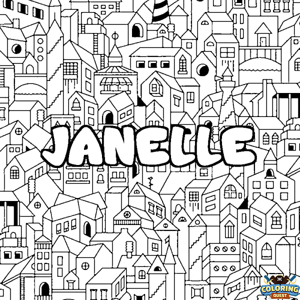 Coloring page first name JANELLE - City background