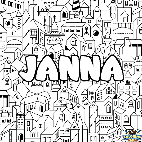 Coloring page first name JANNA - City background