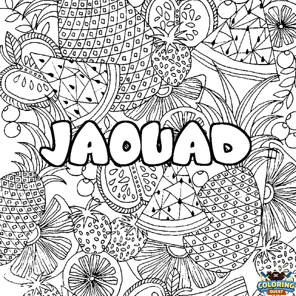 Coloring page first name JAOUAD - Fruits mandala background