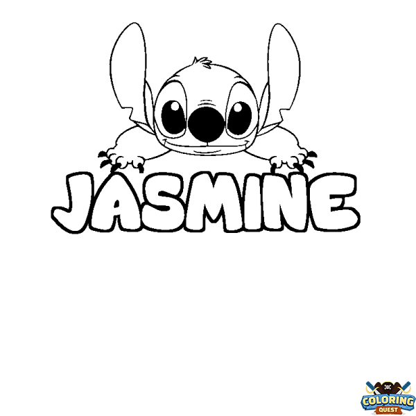 Coloring page first name JASMINE - Stitch background