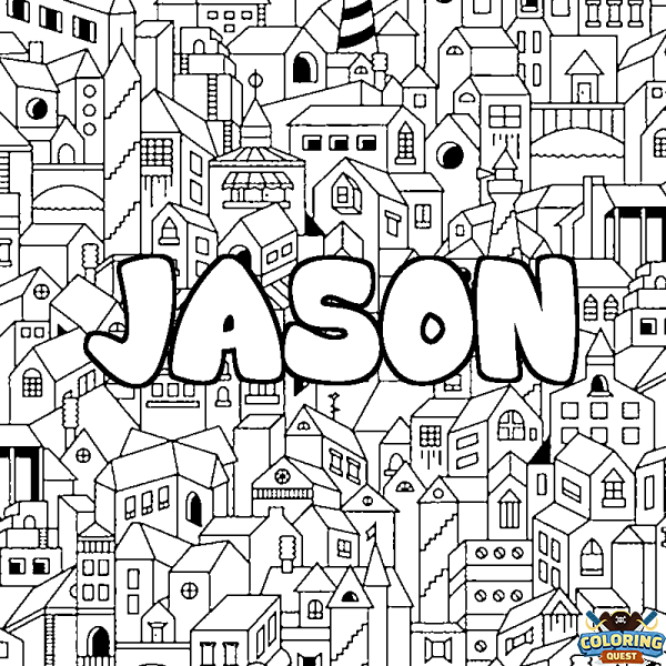 Coloring page first name JASON - City background