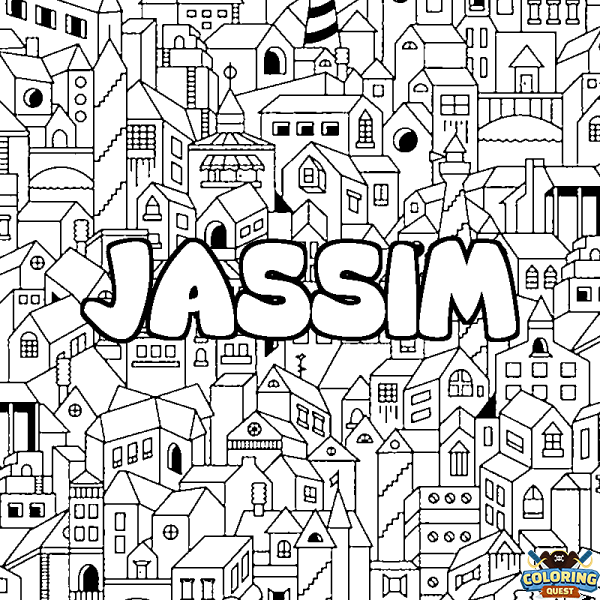 Coloring page first name JASSIM - City background