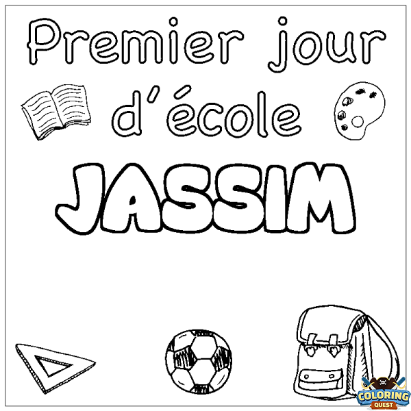 Coloring page first name JASSIM - School First day background