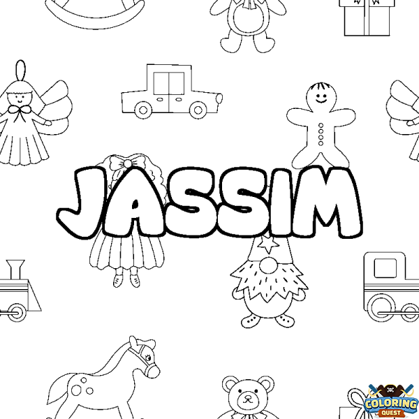 Coloring page first name JASSIM - Toys background