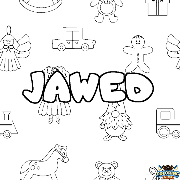 Coloring page first name JAWED - Toys background