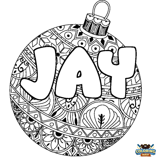 Coloring page first name JAY - Christmas tree bulb background