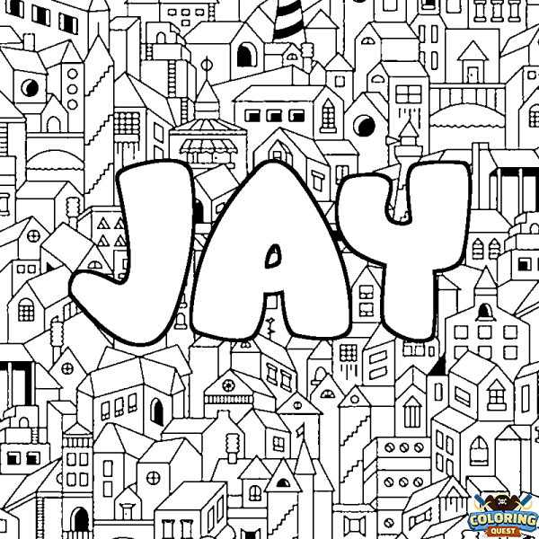 Coloring page first name JAY - City background
