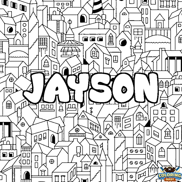 Coloring page first name JAYSON - City background