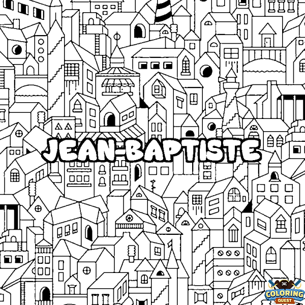 Coloring page first name JEAN-BAPTISTE - City background