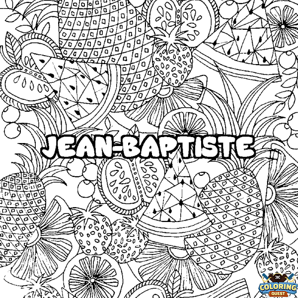 Coloring page first name JEAN-BAPTISTE - Fruits mandala background
