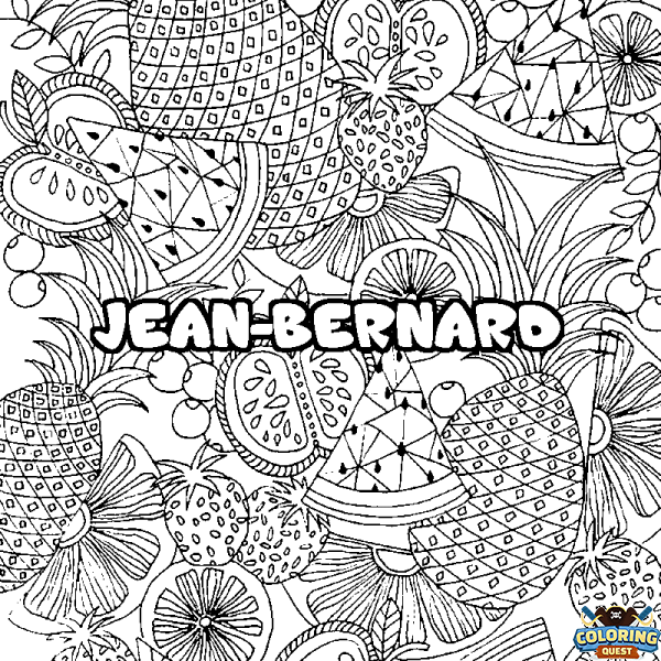 Coloring page first name JEAN-BERNARD - Fruits mandala background